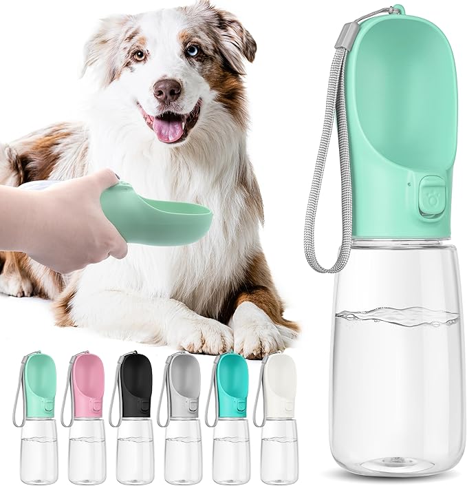 Maiiu Portable Dog Water Bottle with Bowl, Leak Proof, Convenient for Walking, Hiking and Camping (Green, 19oz)
