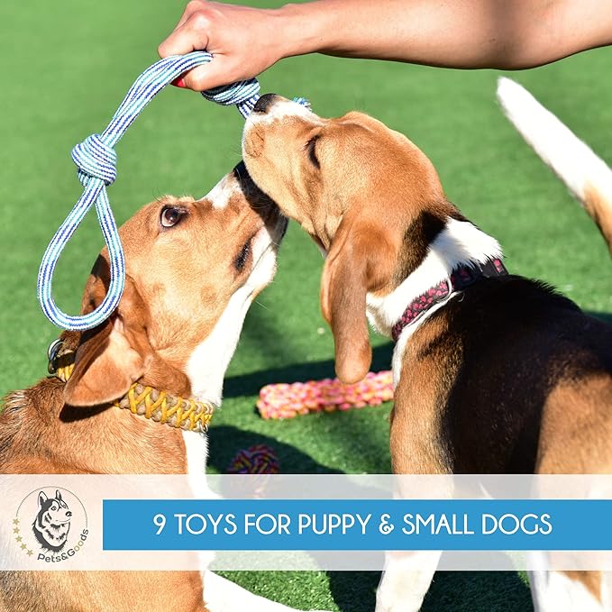 Pets&Goods Rope Chew Toys – 9-Pack Durable Cotton Tug & Teething Set for Puppies & Small Dogs – Washable Rope Toys for Chewing, Fetch & Play