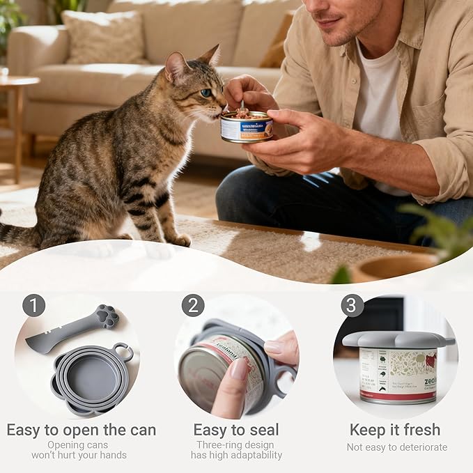 Ydeer Pet Food Can Lids And Spoon,2 Pack Pet Food Can Covers, One Fit 3 Standard Size Cans,For Dog And Cat Food Cans,Grey