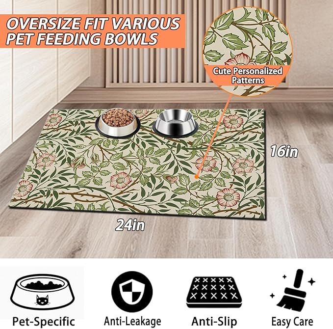 Pet Feeding Mat for Dogs and Cats - Super Absorbent Anti-Slip Bowl Pad, Eco-Friendly Washable Mat to Prevent Spills and Mess Thicket Mat 12"x20"