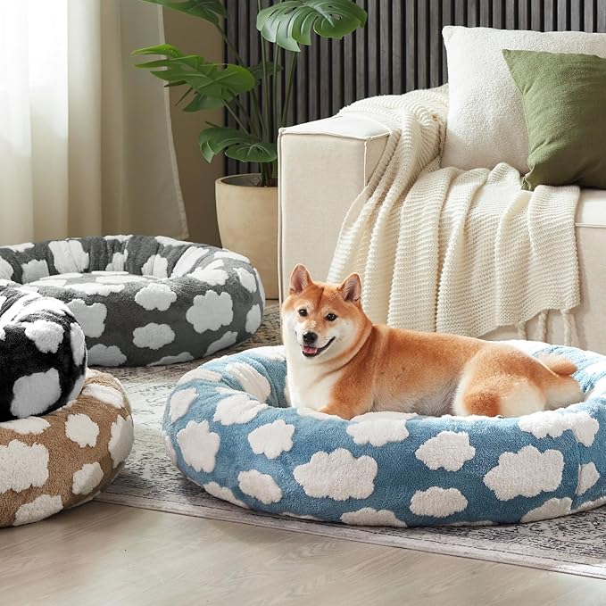 JOEJOY Donut Dog Bed Medium Size Dog, Cute Round Calming Pet Bed with Removable Washable Cover, Orthopedic Puppy Bed with Jacquard Shaggy Plush & Non Skid Bottom