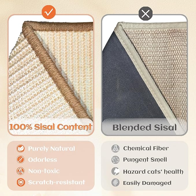 CHEERHOME PETS Sisal Cat Scratcher Bed for Indoor Cats Hammock for Scratching Pad Cat Chair Nartural Sisal Scratch Post for Large Cats Scratcher Lounge, Wooden Cat Furniture(Large)
