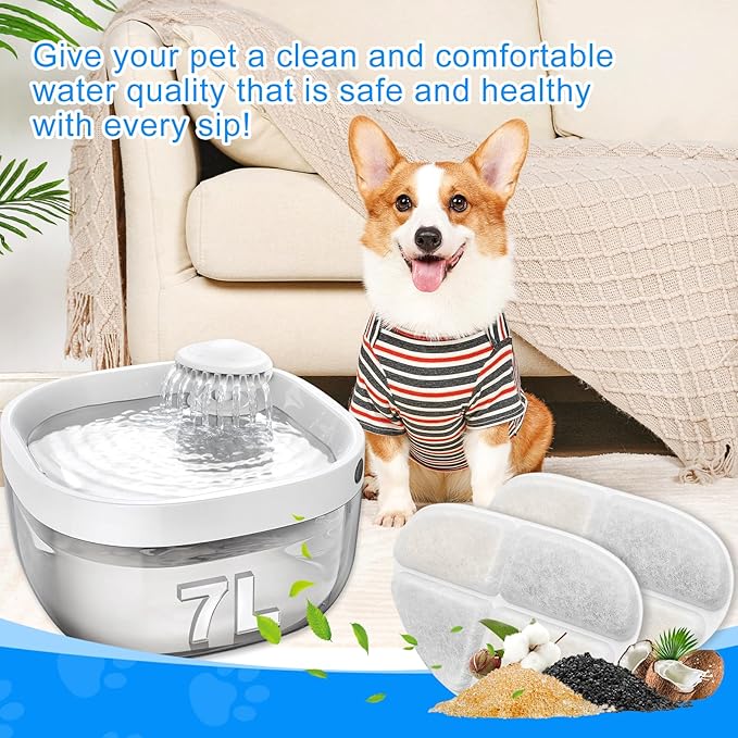 Cunina 12 Pack Filter & 12 Pump Sponges Dog Water Bowl Filter Compatible with FEELNEEDY Dog Fountain 7L/1.8Gal(FN-W05), 12+12 Cat Drinking Fountain Filters Fit for Pet Automatic Water Dispenser