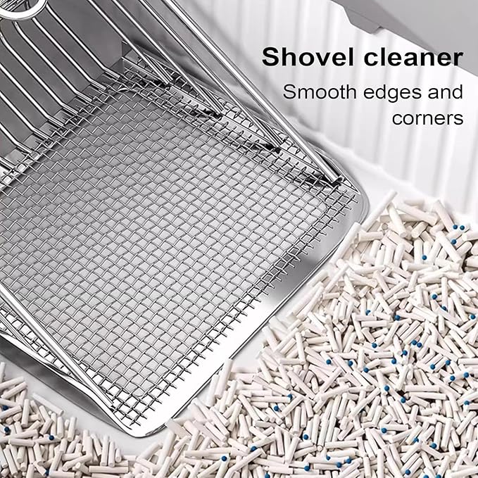 Feline Scoop - Metal Litter Shovel for Waste Sorting | Stainless Steel Sifter Tool Odor Control Helper with Nonstick Blade Firm Handle & Precision Slot Design for Kitten Care, Daily Cleaning
