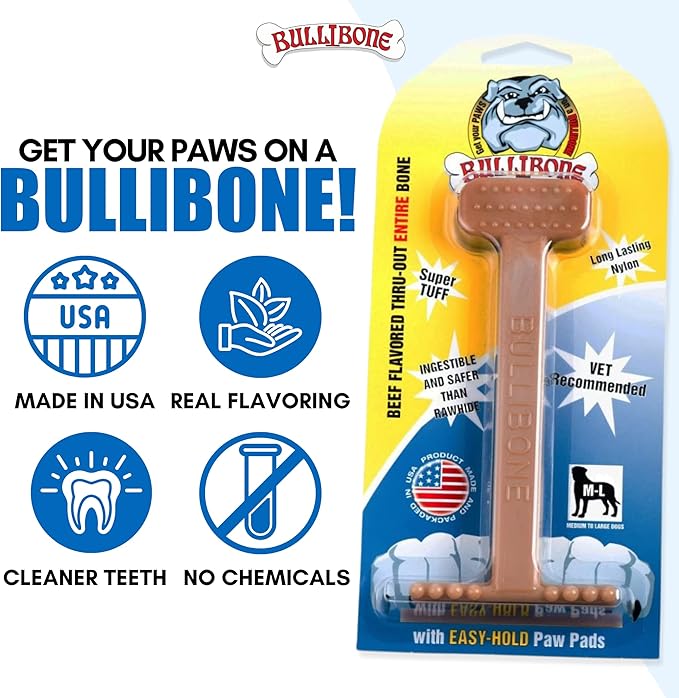 Bullibone Nylon Dog Chew Toy for Aggressive Chewers - Dental Hygiene Bone with Beef Flavor, Durable Tough Chew Toys for Extra Large Dogs, Indestructible Dog Bone - 3 Pack