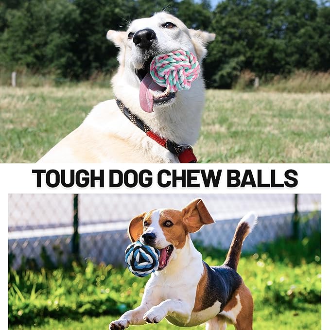 GASAPET Extra Large Rope Balls for Aggressive Chewers - 5 Pack Chew Toys for Medium Large Breeds, Dental Dog Balls, Puppy Teething Toys, Interactive Games