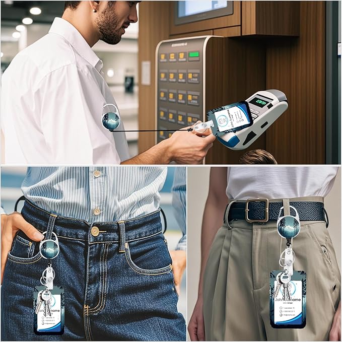 with ID Card Holder Caregiver Worker, Office School Lanyard Key Ring Mountain and Tree Name Tag Retractable Heavy Duty Badge Reel Clip Vertical ID Card Protective Case