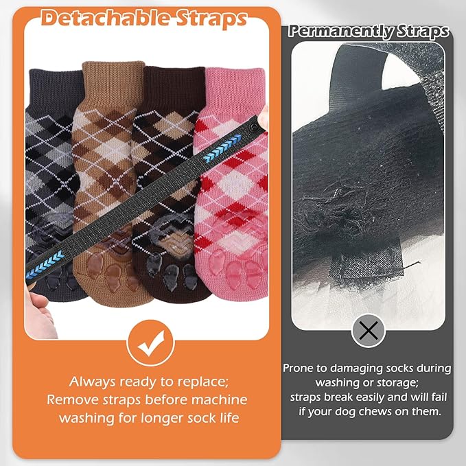 EXPAWLORER Dog Socks to Prevent Licking Paws,Dog Shoes for Hot Pavement,4 Pcs Double Sided Anti Slip Dog Socks with Grippers,Dog Booties for Small Medium Large Senior Dogs,British Style,Brown M