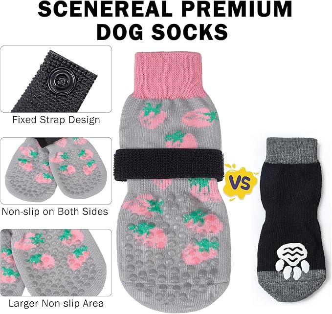SCENEREAL 6Pcs Anti Slip Dog Socks to Prevent Licking Paws for Hot/Cold Pavement, Dog Grippy Socks for Hardwood Floors, Dog Shoes for Boots & Paw Protectors for Puppy Small Medium Large Senior Dogs