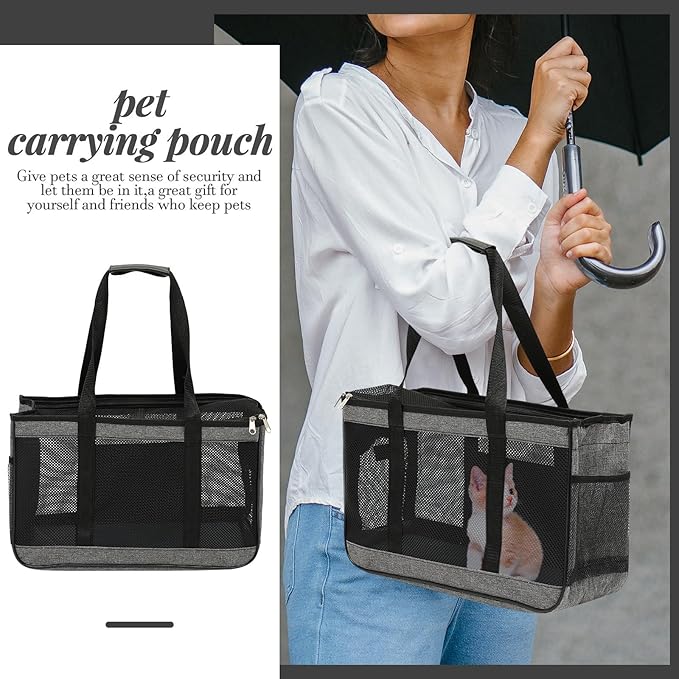 Outdoor Cat Carrier Bag Breathable Mesh Pet Travel Carrier Handheld Pouch for Comfortable Safe Outdoor Use Gray