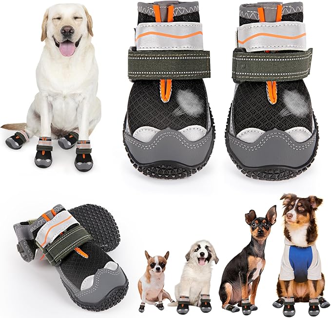 Dog Boots for Large Dogs, Medium Dog Shoes for Winter Snow, Non- Slip, Waterproof Outdoor Dog Booties with Reflective Strap for Snowy Hardwood Floor Hiking Walking, Size 6