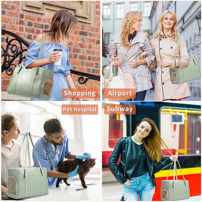 Lasaviin Fashion Dog Purse Pet Carrier Leather Bag for Small Dogs Cats Puppy, Portable Tote Bag Airline Approved Soft-Sided Carriers (Green)
