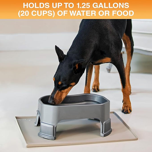 Neater Pet Brands Large Water Bowl for Dogs, Raised Outdoor Dog Water Bowl (1.25 Gallon XL Capacity), Big Trough Style Food Dish for Indoors or Outside, No Spill Large Dog Bowls, Gunmetal Grey