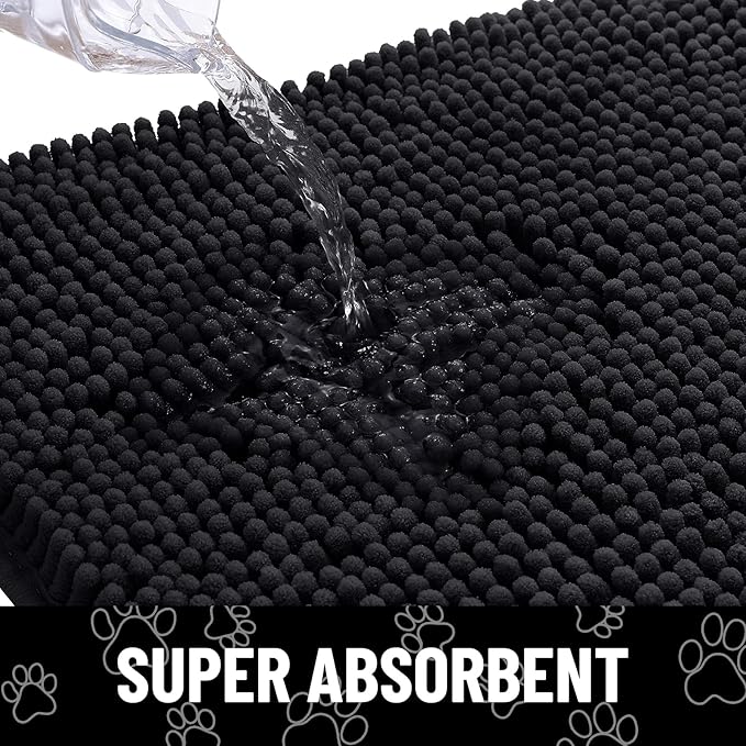 Smiry Dog Door Mat for Muddy Paws, Absorbent Dirt Trapper Non Slip Quick Dry Washable Chenille Mat for Mud Dogs, Entry Rug for Indoor and Outdoor (36x24 Inches, Black and White)