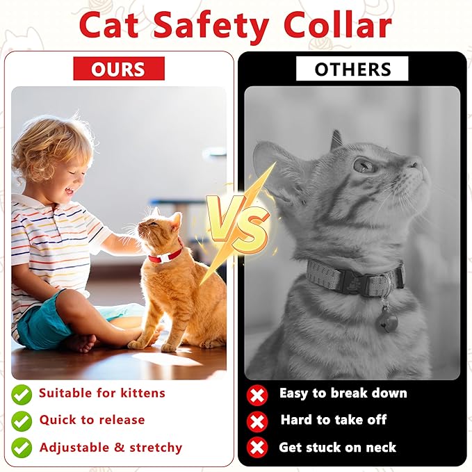 Elastic Cat Collar, Stretch Cat Collar Quick Release, Bright Colors Safety Kitten Collar Adjustable Collar for Kittens, Lightweight Soft Polyester Collars for Boy Girl Cats (Red,L)