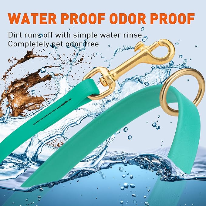Viper Biothane K9 Working Dog Leash Waterproof Lead for Tracking Training Schutzhund Odor-Proof Long Line with Solid Brass Snap for Puppy Medium and Large Dogs 6ft, Teal