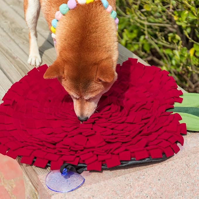 Pet Snuffle Mat for Dogs, Adjustable Interactive Puzzle Toy for Boredom, Encourages Natural Foraging Skills, Mental Stimulation & Stress Relief for Cats Dogs 22x18 Inch (Red Apple)