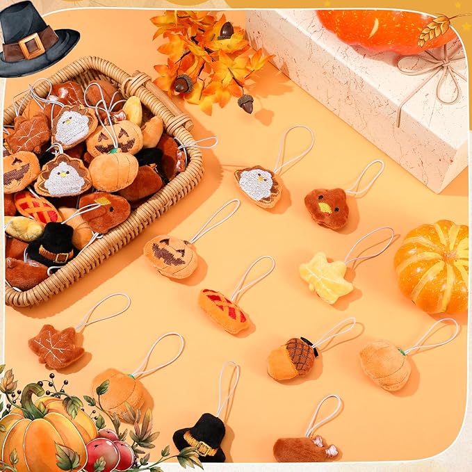 Libima 60 Pcs Thanksgiving Mini Animals Fall Keychain Charms Set Autumn Animal Keychains for Carnival Birthday Thanksgiving Day Decoration for Clothes