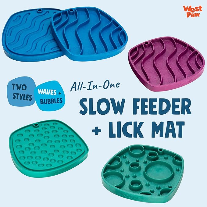 West Paw Seaflex Waves Feast Mat – All-in-One, Slow Feeder, Lick Mat – Encourages Foraging & Food Exploration - Engages Picky Eaters & Slow Feeding - Versatile – Easy to Clean, Non-Toxic - Mint