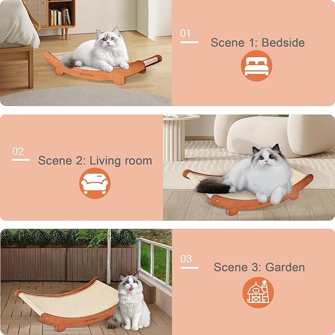 Extra-Larger Sisal Cats Scratcher Bed Shaped U, Beech Wood Scratching Pad Indoor cat Toy,Durable,Wooden Cat Furniture Protector, Scratch Post for Larges Cats Scratcher Lounge,Clawing and Play