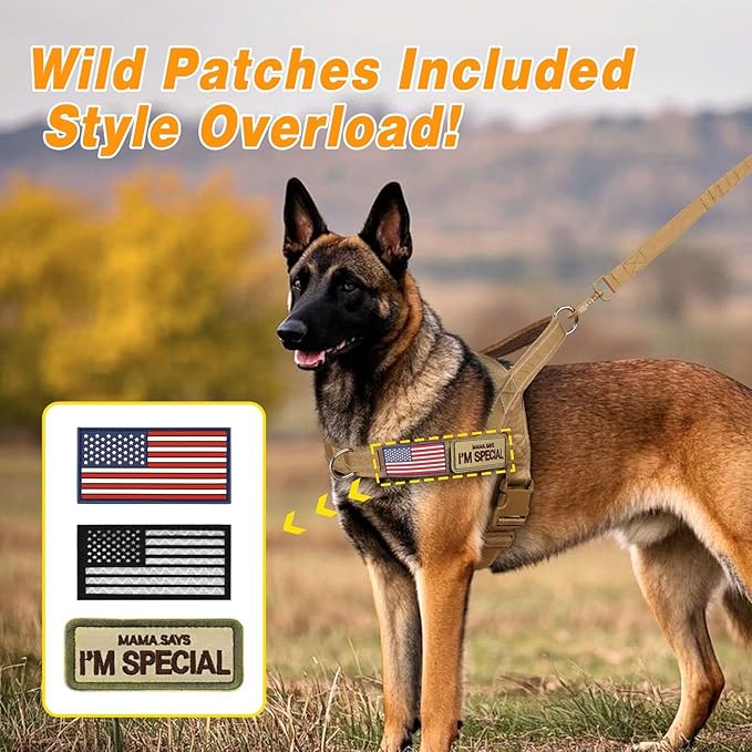 Forestpaw No Pull Dog Harness with Large Handle,Slip on Reflective Vest with Quick Release Buckle,Comfortable Flannel Lining for Medium Large Dogs Walking Training (Includes 3 Patches),Brown L