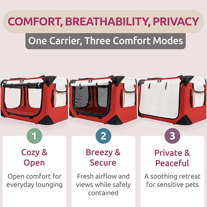 Cat & Dog Pet Carrier, Soft-Sided, Medium 20"x13"x13" Fits Most Cats or Small Dog, Comfortable for Travel & Vet Visits, Privacy Windows, Removable Plush Bed, Locking Zippers, Folds Flat