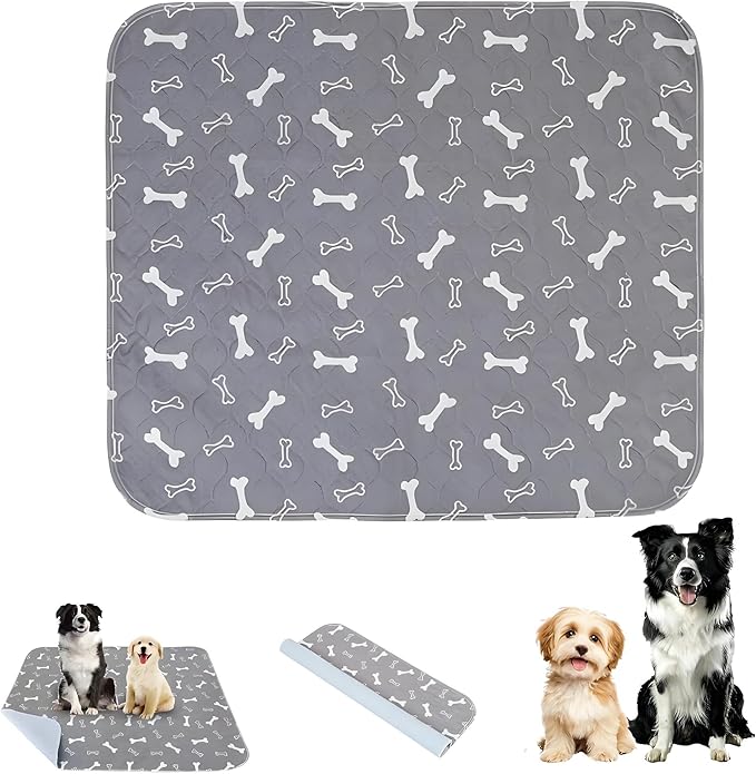 Puppy Pads with Pheromones Stickers, Reusable Pee Pads for Dogs, Durable 4-Layer Leak-Proof Training Mats with Non-Slip Bottom, Ideal for Indoor Training & Travel (Gray, L: 31.5" × 35.4")