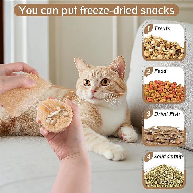 Natural Loofah Raffia Cat Chew Toy-7pcs Handmade Gum Massage Teether w/ Cat Wand Toy, Kitten Chew Stick, Interactive Teeth Cleaning Toys for Aggressive Chewers, Safe Kitten Bite Relief & Stress Relief