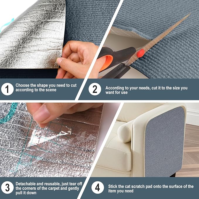 2 Pcs 39.4"X15.8" Cat Scratch Mat for Furniture and Wall Protectors, Trimmable Self-Adhesive Cat Scratch Pads, DIY Cat Scratcher for Covering Cat Tower and Couch Protector (Light Grey)
