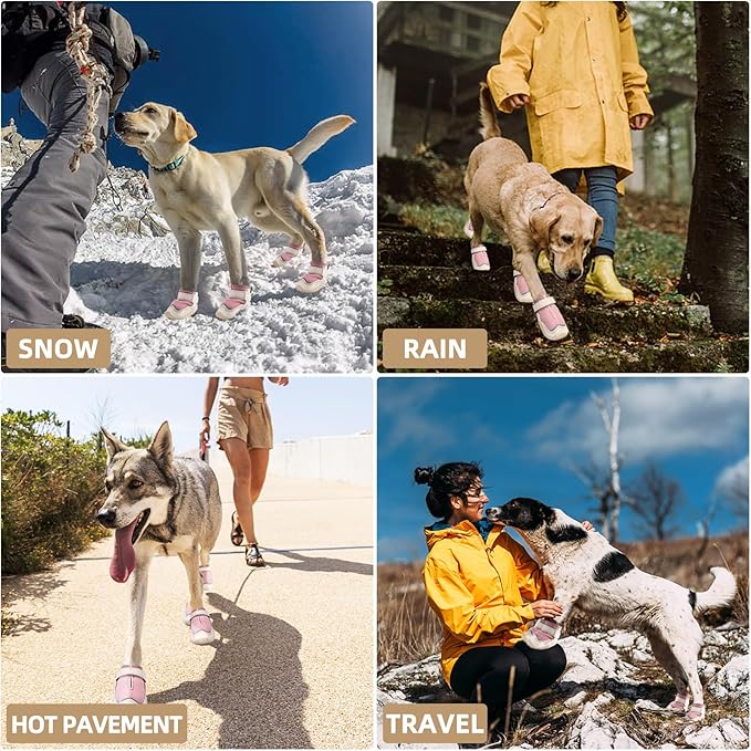 Hcpet Dog Boots for Large Dogs, Dog Shoes for Hot Pavement Winter Snow, Paw Protector Dog Booties Designed for Comfort and Breathability, Outdoor Booties for Small Medium Dogs for Hiking Pink Size 5