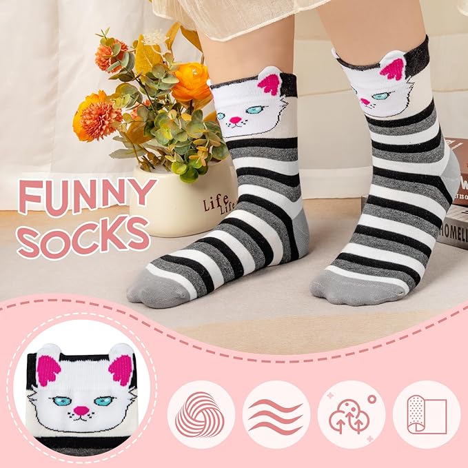 YSense Womens Cute Animal Socks 5 Pairs, Dog Cat Novelty Cartoon Crew Funny Socks Stocking Stuffers Gifts for Women Girl