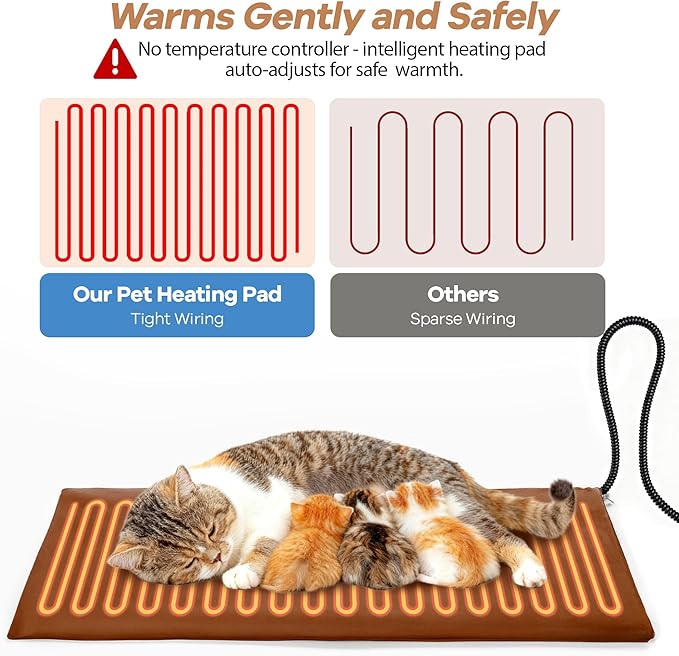 Cat Heating Pad for Bed Warming: Self Warming 19.68"x12" Electric Heated Mat with Removable Washable Cover for Dogs Cats and Small Animals Ideal Winter Heat Blanket for Comfort and Relief During Naps