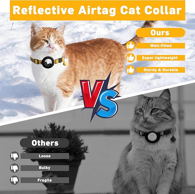 Airtag Cat Collar, Safety Breakaway Cat Collar with Apple Airtag Holder, Reflective Air Tag Kitten Collar with Bell, Adjustable Tracking Collar for Kittens for Boys Girls, Yellow