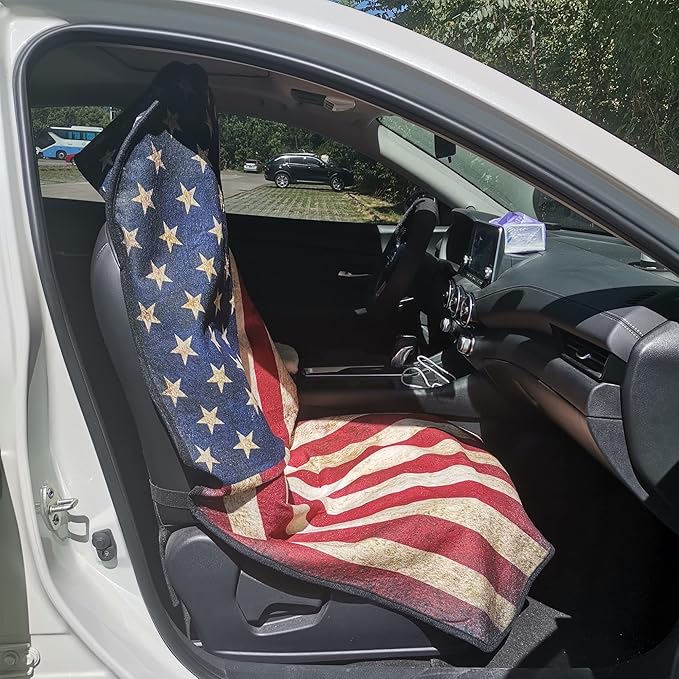 LoyaGour Car Seat Cover Protector Front Seats,for Gym Workout,Running,Swimming,Beach and Hiking,Waterproof Sweat Towel Bucket Seat Covers for Cars SUV Trucks (American Flag, 1Pcs)