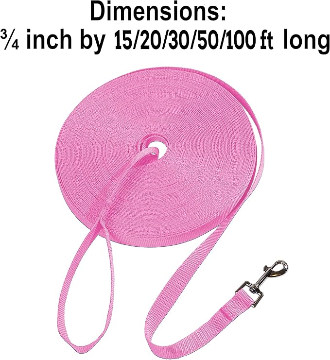 Hi Kiss Dog/Puppy Obedience Recall Training Agility Lead - 15ft 20ft 30ft 50ft 100ft Training Leash - Great for Training, Play, Camping, or Backyard - Pink 30ft