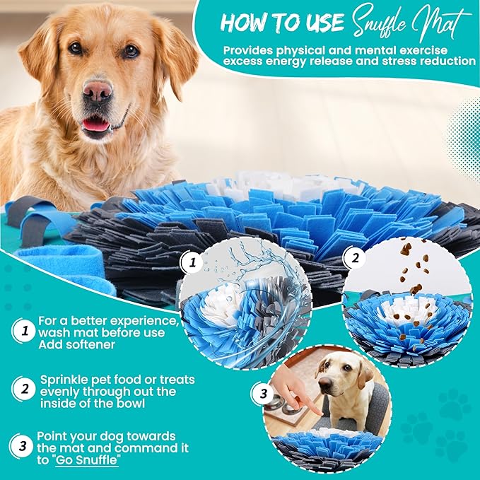 Friendly Barks 25" Dog Snuffle Mat - Interactive Dog Puzzle Toys for Enrichment - Large Slow Feeder Foraging Mat for Brain Games & Nosework Training - Washable Pet Sniff Mat with Easy to Carry Handle