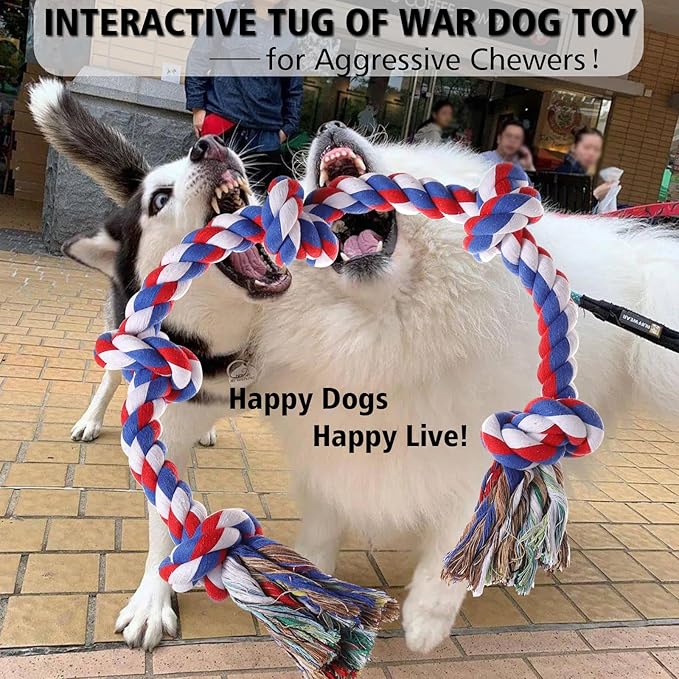 XIGOU Dog Rope Toys for Large Dogs Aggressive Chewers, Dog Chew Toys for Large Breed Indestructible, Heavy Duty Tough 3 Feet 5 Knots Dog Toy, Sturdy Rope toy for Dogs Tug of War Dog Toy Teeth Cleaning
