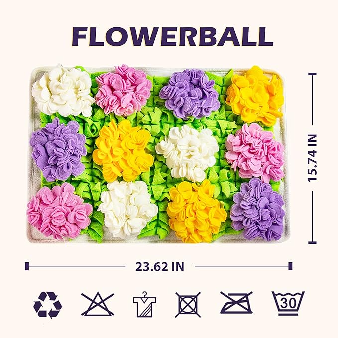 Snuffle Mat Flowerball - 23.62" x 15.75" Dog Sniffing Mat for Smell Training & Slow Eating