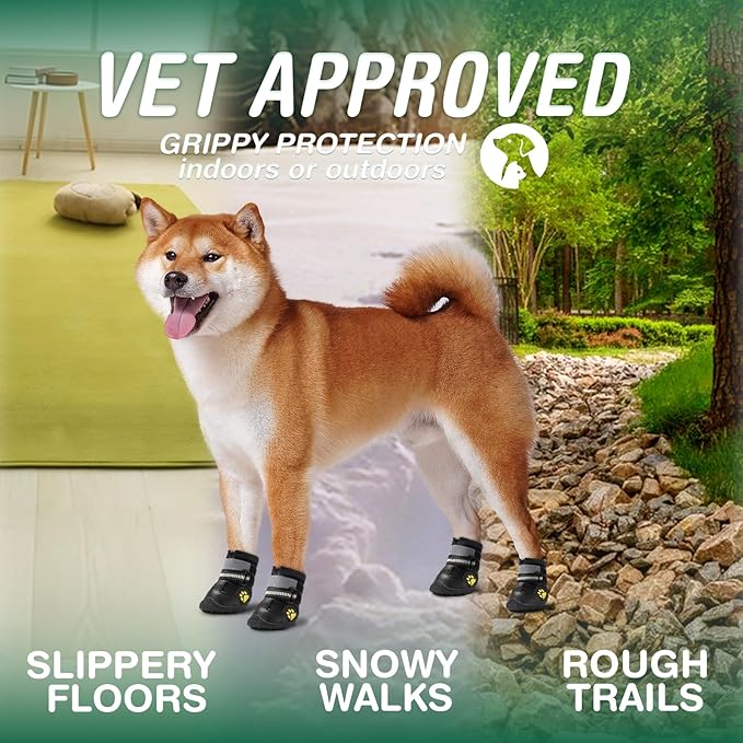 Dog Shoes for Medium Dogs, Large Dog Boots for Winter Snow, Hot Pavement, Dog Booties & Paw Protectors Black Size 4