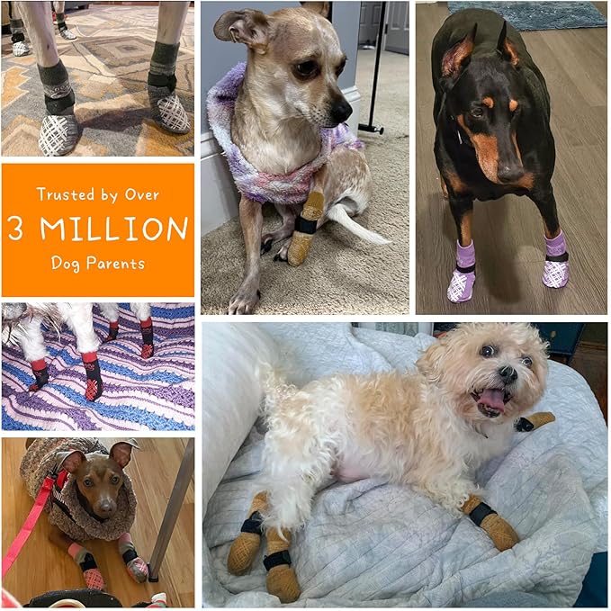 BEAUTYZOO Dog Socks to Prevent Licking Paws, Dog Shoes for Hot Pavement Small Medium Large Senior Dogs Booties, Non Slip Dogs Boots & Paw Protectors for Hardwood Floors Traction Control Indoor