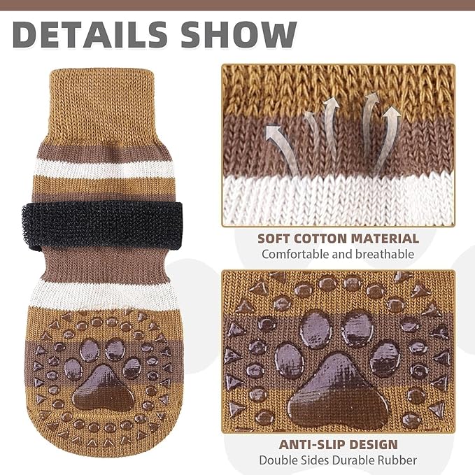 KOOLTAIL Anti Slip Dog Socks for Hot Pavement, 3 Pairs Dog Boots & Paw Protectors to Prevent Licking Paws with Grippers, Double Sides Booties Shoes for Hardwood Floors Small Medium Large Senior Dogs