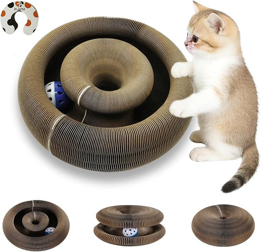 Magic Organ Cat Scratcher Toy, Foldable & Reversible Accordion Kitty Toy with Bell Ball, Interactive Cardboard Scratching Board Scratcher Pad for Indoor Cat (1 Pack)
