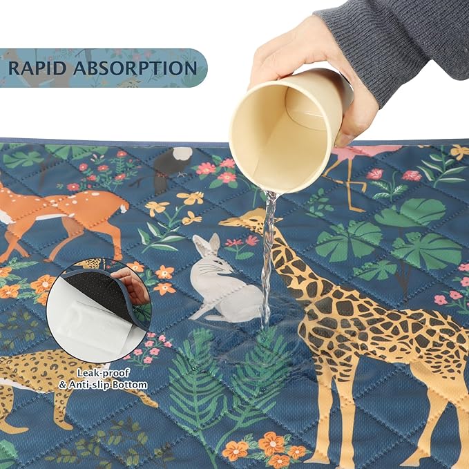 IEUUMLER Washable Pee Pads for Dogs, 2 Pack Forest Pattern Reusable Waterproof Puppy Pads, Non-Slip Super Absorbent Dog Training Pad for Playpen Crate Bed EU013 Navy Blue Jungle, 24x18