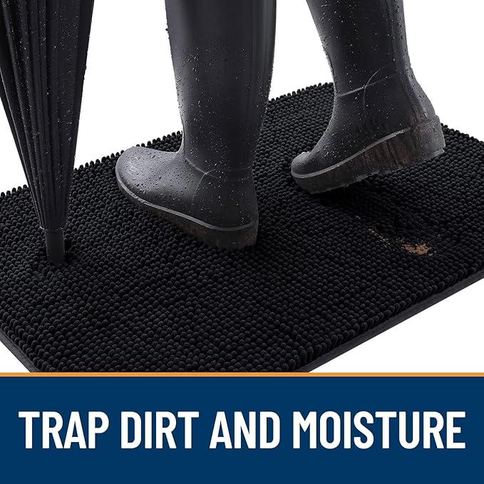 OLANLY Dog Door Mat for Muddy Paws 32x20, Absorbs Moisture and Dirt, Absorbent Non-Slip Washable Doormat, Quick Dry Chenille Mud Mat for Dogs, Entry Indoor Entryway Carpet for Inside Floor, Black