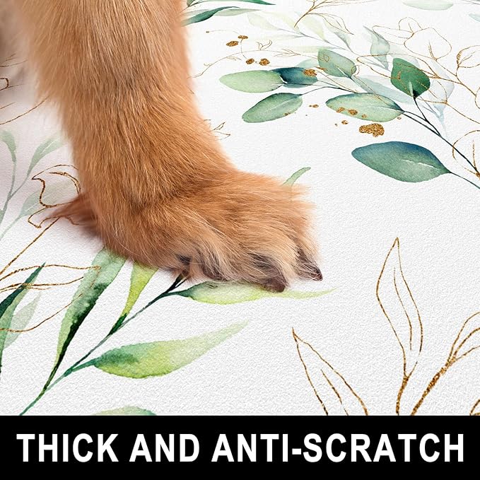 Dog Food Mat, 16" x 24" Minimalism Absorbent Dog Cat Bowl Mat for Food and Water, Cute Anti-Slip Rubber Pet Feeding Rug Protect Floors, Placemat for Feeding & Watering Supplies, Leaf