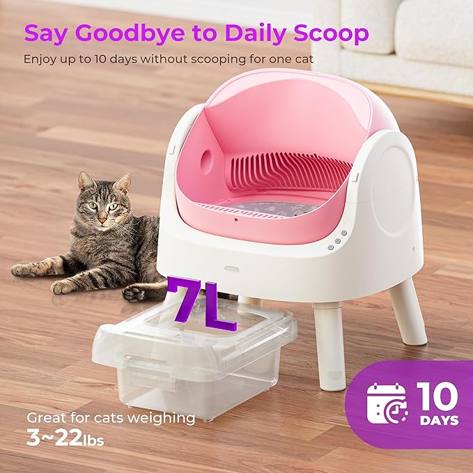 Self Cleaning Litter Box, Open-Top Automatic Cat Litter Box, Large Capacity for Multi-Cats, Includes Mat & Trash Bags