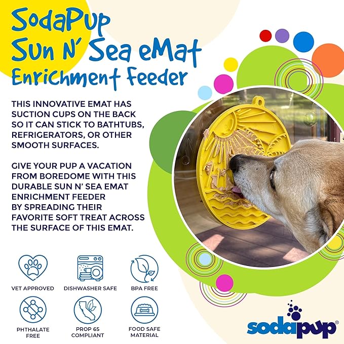 SodaPup Sun N Sea eMat – Durable Enrichment Feeder with Suction Cups Made in USA from Non-Toxic, Pet-Safe, Food Safe Rubber for Mental Stimulation, Avoiding Overfeeding, Calming, & More