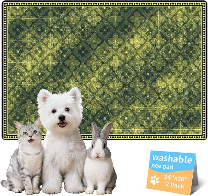 Dog Pee Pads Training Pads Upgrade Triple Thickness All-Purpose Super Absorbent & Leak-Proof, Quick Dry and Leak-Proof and Odor Control (Green/Multi, 24" x36"x2PCS)