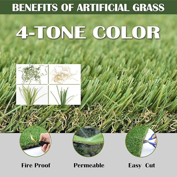 1.38" Artificial Grass Turf 4 x 10 FT, Dog Grass Pads Indoor Outdoor Garden Lawn Landscape Patio Turf Mat Thick Fake Faux Grass Rug Dog Pets Mat for Puppy Potty Training