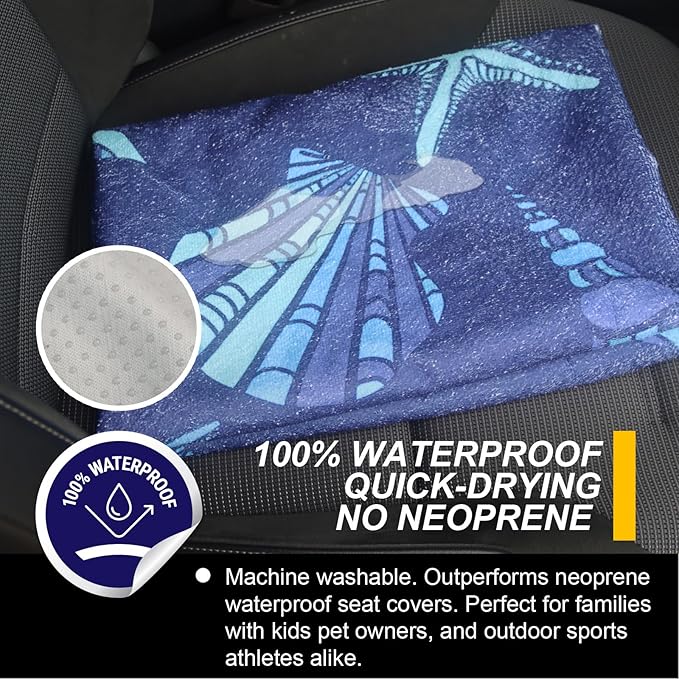 LoyaGour Back Seat Cover for Car Trucks Van SUV,Waterproof Rear Bench Towel Seat Covers for Dogs and Kids,Automotive Backseat Protector (Conch Shells Starfish)